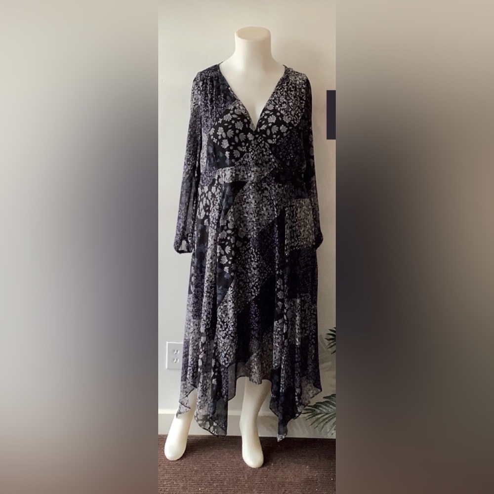 Michel Studio Plus Size Black and Gray Long Sleeve Dress